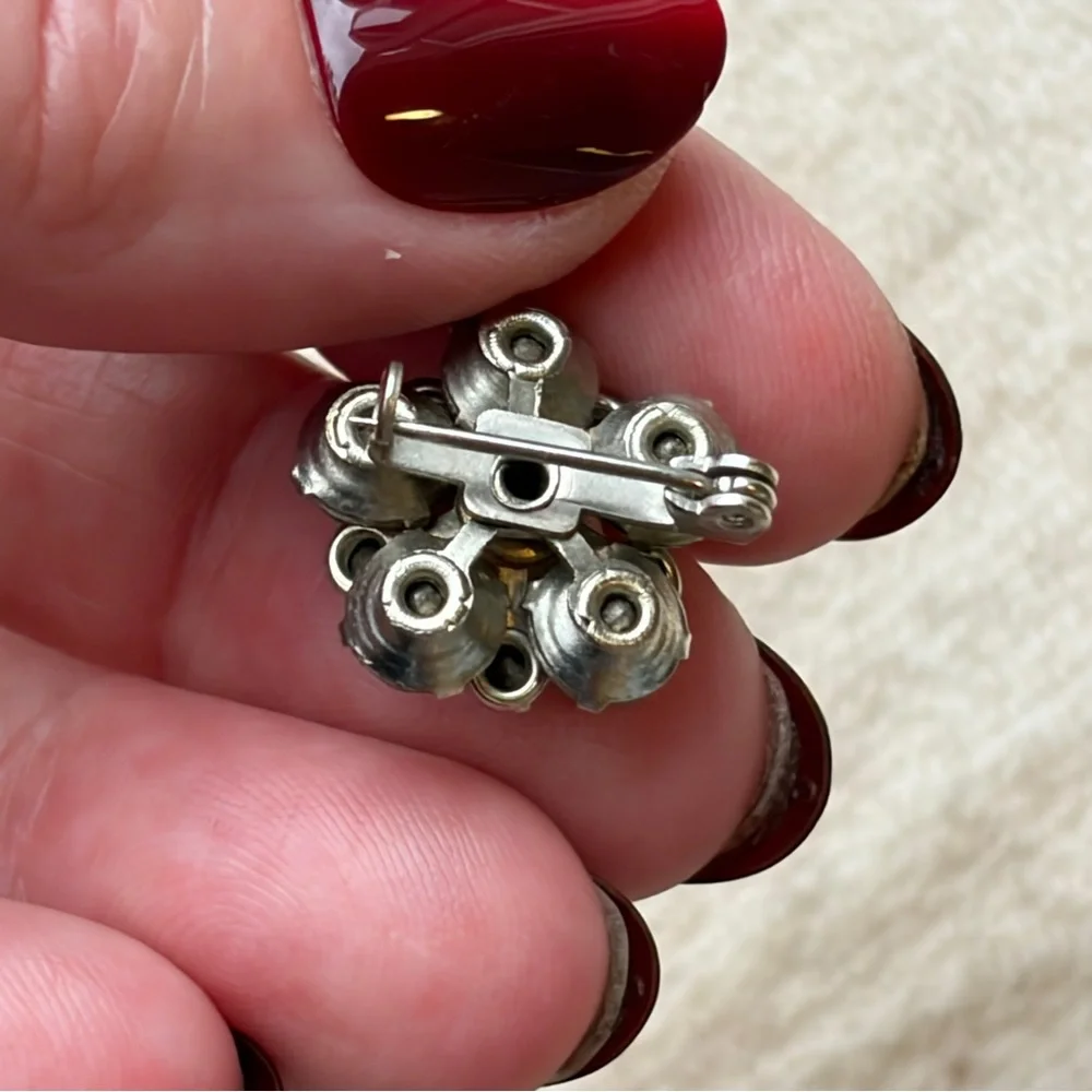 Vintage Silver Crystal Flower Brooch